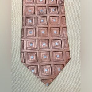 Vintage JOE Joseph Abboud Rose Gold & Powder Blue Geometric Silk Neck Tie.